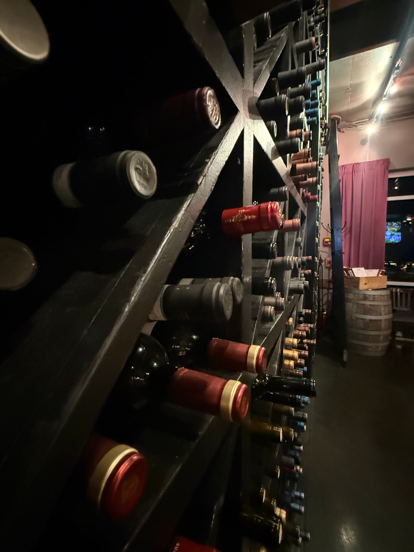 The wine rack wall at D'Vine